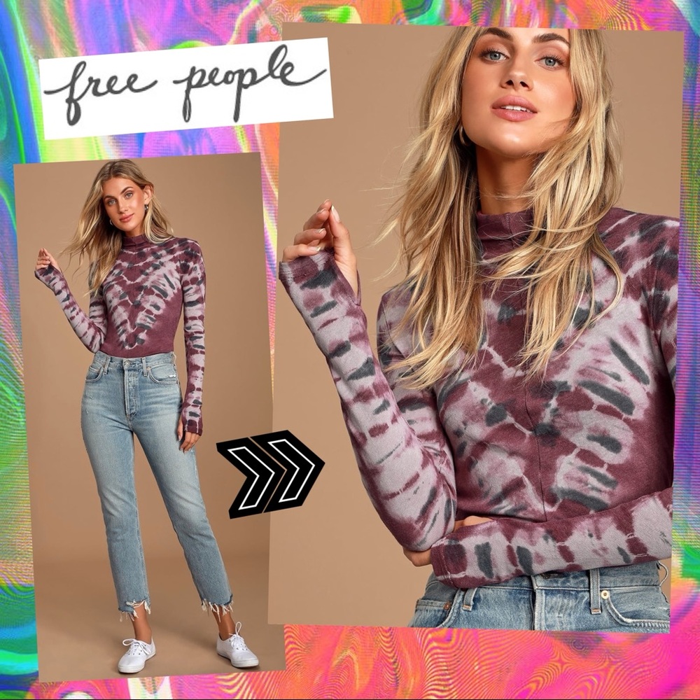FP ✨ Burgundy Psychedelic Mock Neck Tee